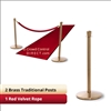 Brass Stanchion Kit: 2 + 1 velvet ropes (Crown Top with Flat Base)