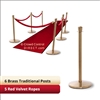 Brass Stanchion Kit: 6 + 5 velvet ropes (Crown Top with Flat Base)