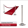 Stainless Steel Stanchion Kit: 2 + 1 velvet ropes (Ball Top with Dome Base)