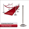 Stainless Steel Stanchion Kit: 6 + 5 velvet ropes (Ball Top with Dome Base)