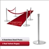 Stainless Steel Stanchion Kit: 4 + 3 velvet ropes (Crown Top with Flat Base)