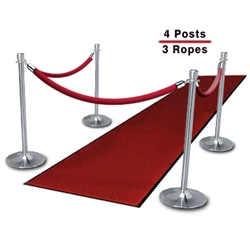 Chrome Posts (4-Pack with 3 Red Velvet Ropes)