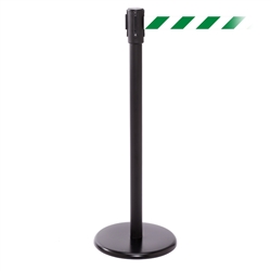 QueuePro 200, Black, Barrier with 11' Green/White Diagonal Belt