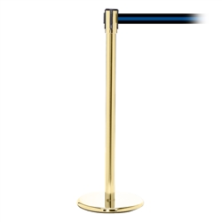 QueuePro 200, Polished Brass, Barrier with 11' Black/Blue Stripe Belt