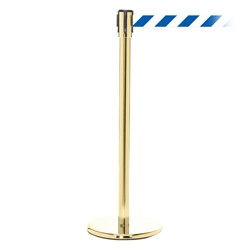 QueuePro 200, Polished Brass, Barrier with 11' Blue/White Diagonal Belt