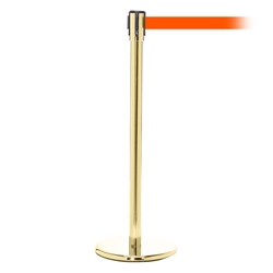 QueuePro 200, Polished Brass, Barrier with 11' Fluorescent Orange Belt