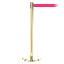 QueuePro 200, Polished Brass, Barrier with 11' Fluorescent Pink Belt