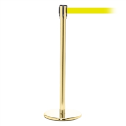 QueuePro 200, Polished Brass, Barrier with 11' Fluorescent Yellow Belt