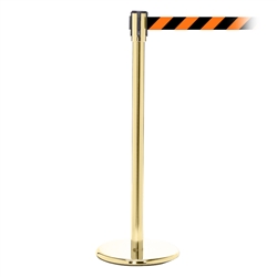 QueuePro 200, Polished Brass, Barrier with 11' Orange/Black Diagonal Belt