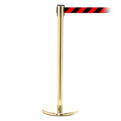 QueuePro 200, Polished Brass, Barrier with 11' Red/Black Diagonal Belt