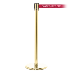 QueuePro 200, Polished Brass, Barrier with 11' DANGER-KEEP OUT - RED Belt