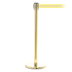 QueuePro 200, Polished Brass, Barrier with 11' Yellow/Reflective Stripe Belt