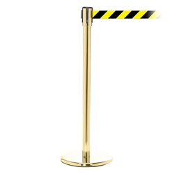 QueuePro 200, Polished Brass, Barrier with 11' Yellow/Black Diagonal Belt