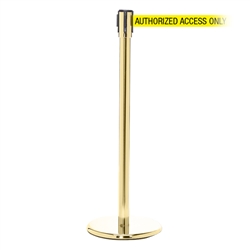 QueuePro 200, Polished Brass, Barrier with 11' AUTHORIZED ACCESS ONLY Belt