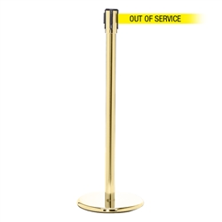 QueuePro 200, Polished Brass, Barrier with 11' OUT OF SERVICE Belt
