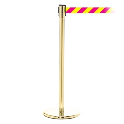 QueuePro 200, Polished Brass, Barrier with 11' Magenta/Yellow Diagonal Belt