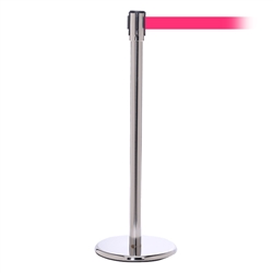 QueuePro 200, Polished Chrome, Barrier with 11' Fluorescent Pink Belt