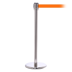 QueuePro 200, Polished Chrome, Barrier with 11' Orange Belt