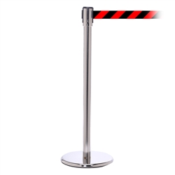 QueuePro 200, Polished Chrome, Barrier with 11' Red/Black Diagonal Belt