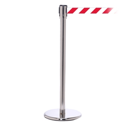 QueuePro 200, Polished Chrome, Barrier with 11' Red/White Diagonal Belt