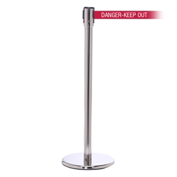 QueuePro 200, Polished Chrome, Barrier with 11' DANGER-KEEP OUT - RED Belt