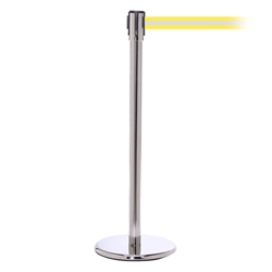 QueuePro 200, Polished Chrome, Barrier with 11' Yellow/Reflective Stripe Belt