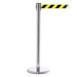 QueuePro 200, Polished Chrome, Barrier with 11' Yellow/Black Diagonal Belt