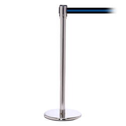 QueuePro 200, Polished Stainless, Barrier with 11' Black/Blue Stripe Belt