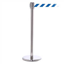 QueuePro 200, Polished Stainless, Barrier with 11' Blue/White Diagonal Belt