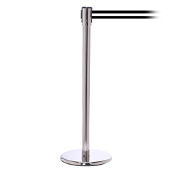 QueuePro 200, Polished Stainless, Barrier with 11' Black/White Stripe Belt