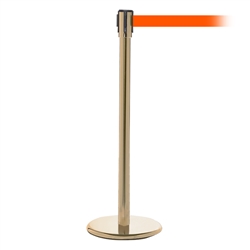 QueuePro 200, Satin Brass, Barrier with 11' Fluorescent Orange Belt