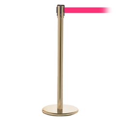 QueuePro 200, Satin Brass, Barrier with 11' Fluorescent Pink Belt