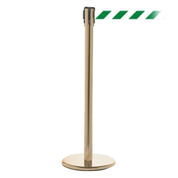 QueuePro 200, Satin Brass, Barrier with 11' Green/White Diagonal Belt