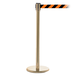QueuePro 200, Satin Brass, Barrier with 11' Orange/Black Diagonal Belt