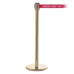 QueuePro 200, Satin Brass, Barrier with 11' DANGER-KEEP OUT - RED Belt
