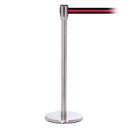 QueuePro 200, Satin Chrome, Barrier with 11' Black/Red Stripe Belt
