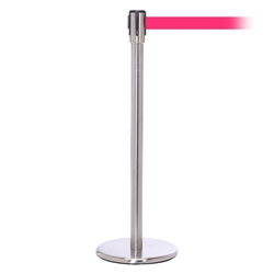 QueuePro 200, Satin Chrome, Barrier with 11' Fluorescent Pink Belt
