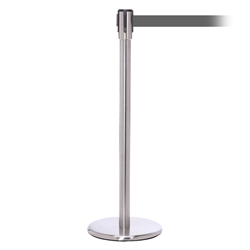 QueuePro 200, Satin Chrome, Barrier with 11' Gray Belt