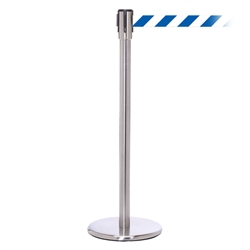 QueuePro 200, Satin Stainless, Barrier with 11' Blue/White Diagonal Belt