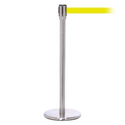 QueuePro 200, Satin Stainless, Barrier with 11' Fluorescent Yellow Belt