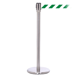 QueuePro 200, Satin Stainless, Barrier with 11' Green/White Diagonal Belt