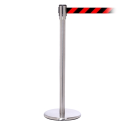 QueuePro 200, Satin Stainless, Barrier with 11' Red/Black Diagonal Belt