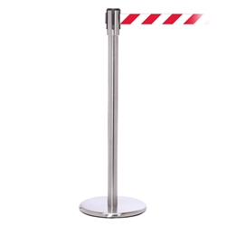 QueuePro 200, Satin Stainless, Barrier with 11' Red/White Diagonal Belt