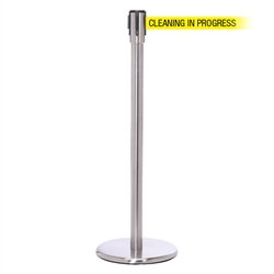 QueuePro 200, Satin Stainless, Barrier with 11' CLEANING IN PROGRESS Belt