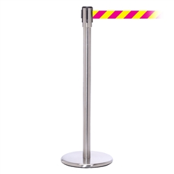 QueuePro 200, Satin Stainless, Barrier with 11' Magenta/Yellow Diagonal Belt