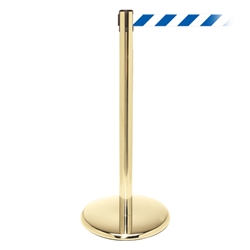 QueuePro 250, Polished Brass, Barrier with 11' Blue/White Diagonal Belt