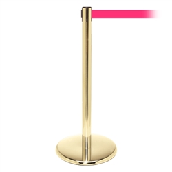 QueuePro 250, Polished Brass, Barrier with 11' Fluorescent Pink Belt