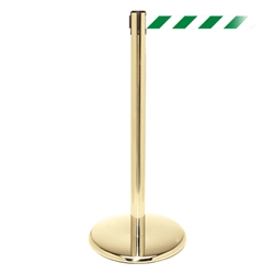 QueuePro 250, Polished Brass, Barrier with 11' Green/White Diagonal Belt