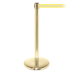 QueuePro 250, Polished Brass, Barrier with 11' Yellow/Reflective Stripe Belt