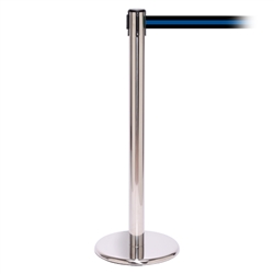 QueuePro 250, Polished Chrome, Barrier with 11' Black/Blue Stripe Belt